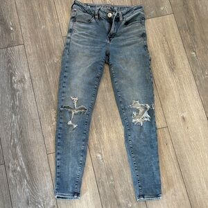 American Eagle Outfitters Ripped Skinny Jeans in Gray-Blue